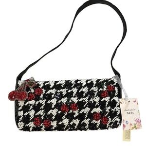 NWT Handcrafted Beaded Cherry Bag with charm – Houndstooth Pattern Viral